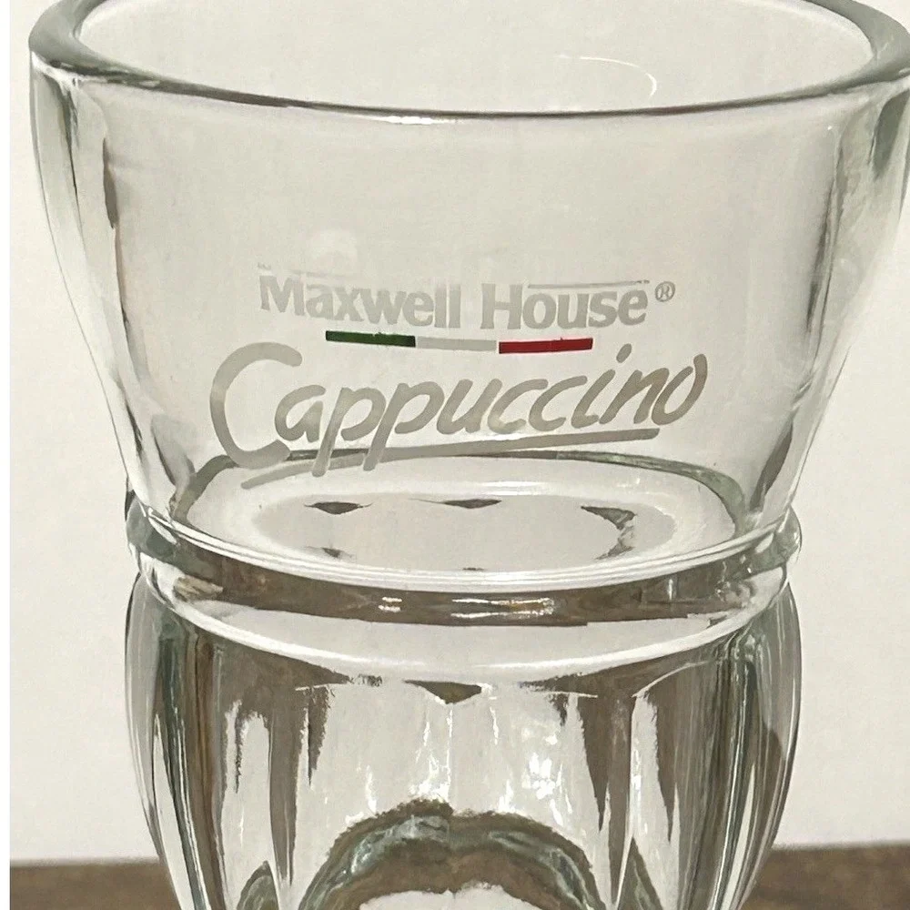 Maxwell House Cappuccino Glass Cups Clear Footed Dessert Ice Cream Sundae Set/2